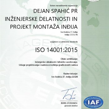 Certificate-3825-DEJAN_SPAHI_PR_INENJERSKE_DELATNOSTI_IN_PROJEKT_MONTAA_INIJA-SR-ISO 14001_2015-page-001